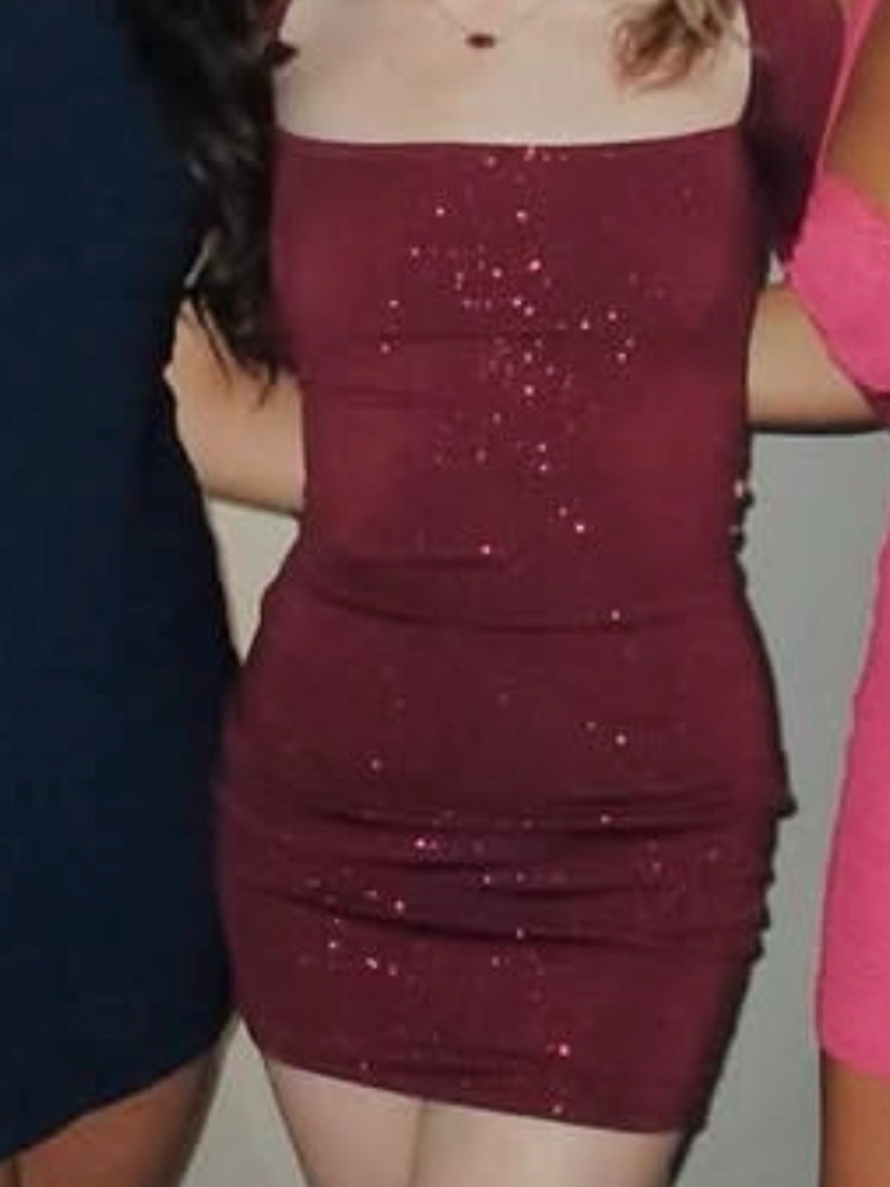Women's Sparkle Long sleeve Body con Mini Dress in Burgundy